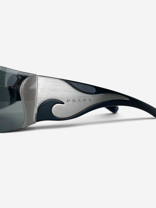 Prada SS04 'SRP58F' Flame Wrap Mask Shield Sunglasses – flame temple detail