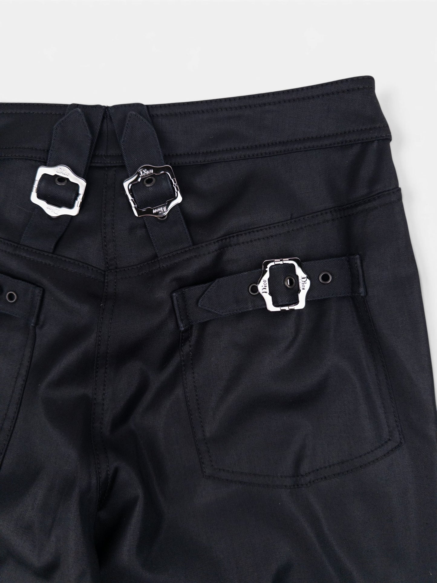 Dior by Galliano SS03 Coated Bootcut Bondage Biker Pants – buckle strap detail