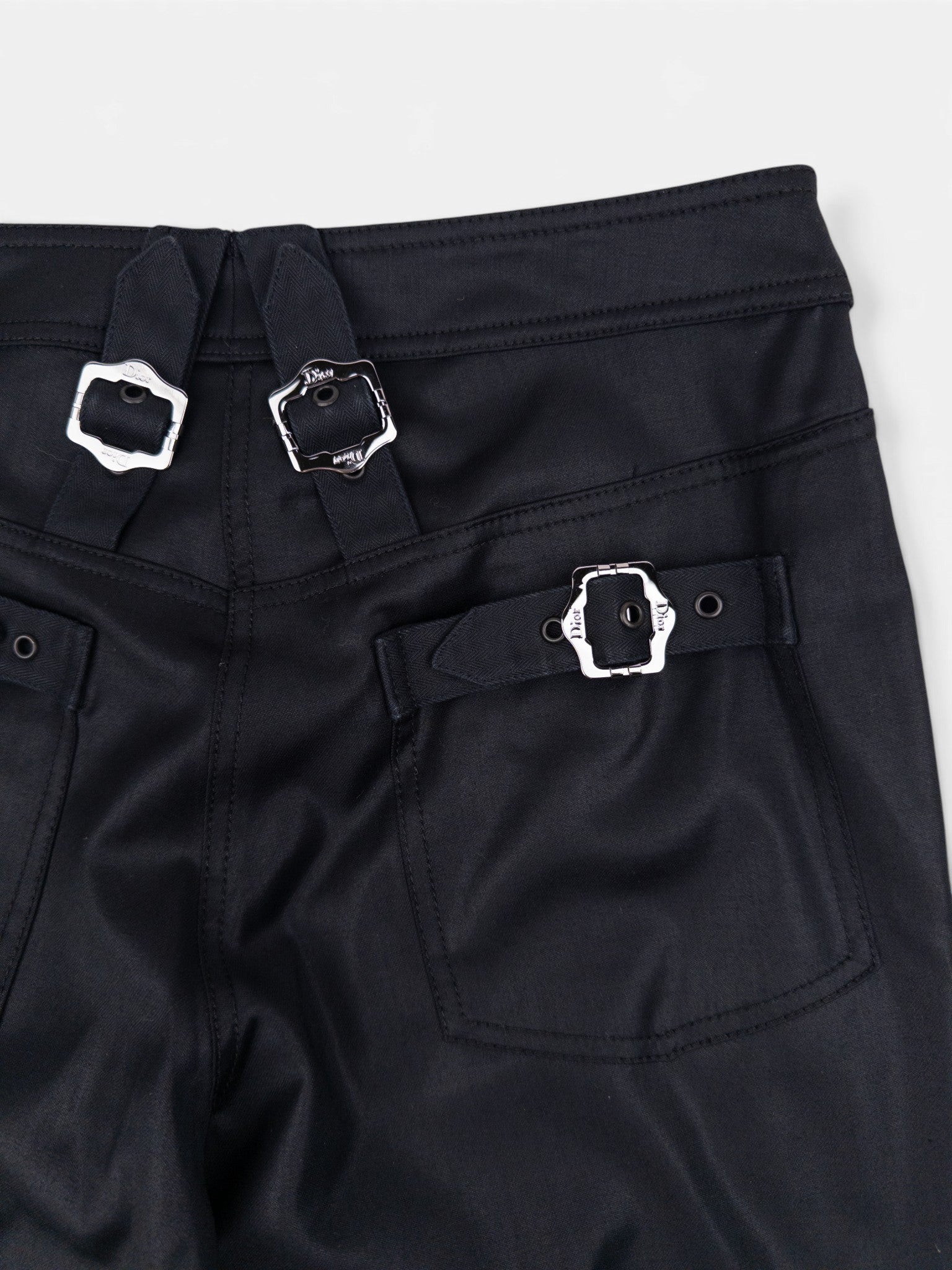 Dior by Galliano SS03 Coated Bootcut Bondage Biker Pants – buckle strap detail