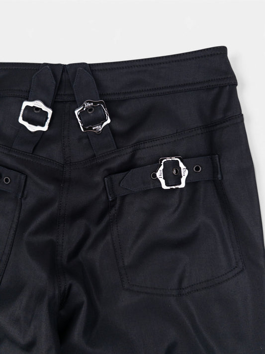 Dior by Galliano SS03 Coated Bootcut Bondage Biker Pants – buckle strap detail