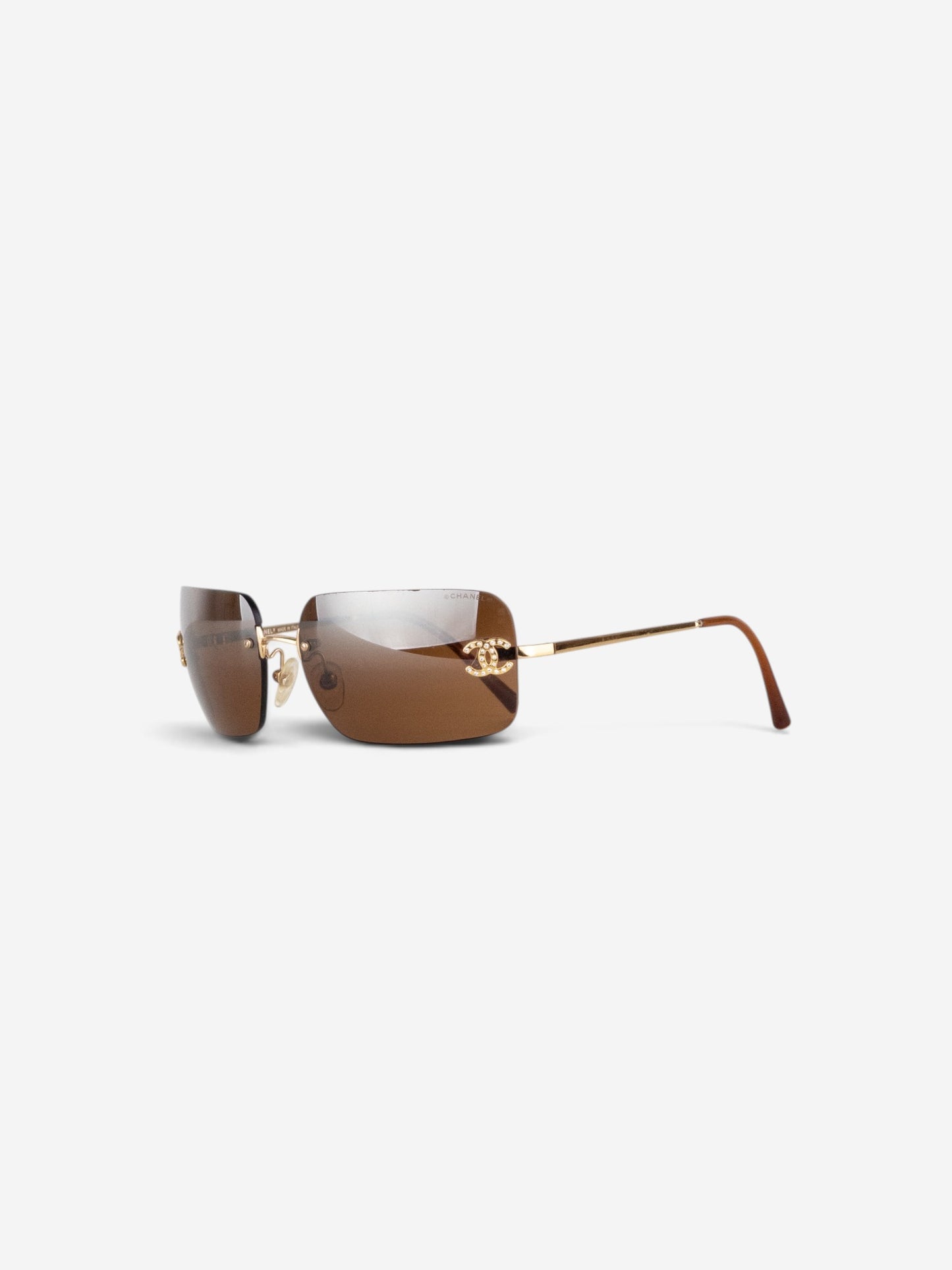 Chanel 2000s Rimless '4017 D' CC Rhinestone Sunglasses – angled view