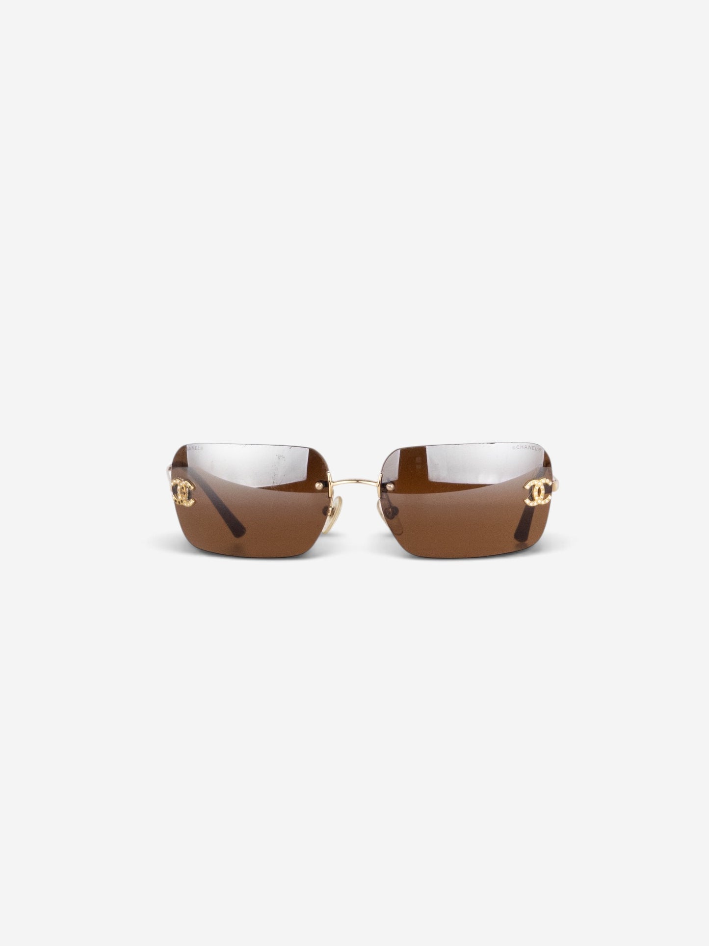 Chanel 2000s Rimless '4017 D' CC Rhinestone Sunglasses – front view