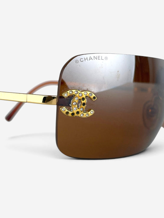 Chanel 2000s Rimless '4017 D' CC Rhinestone Sunglasses – rhinestone CC logo detail