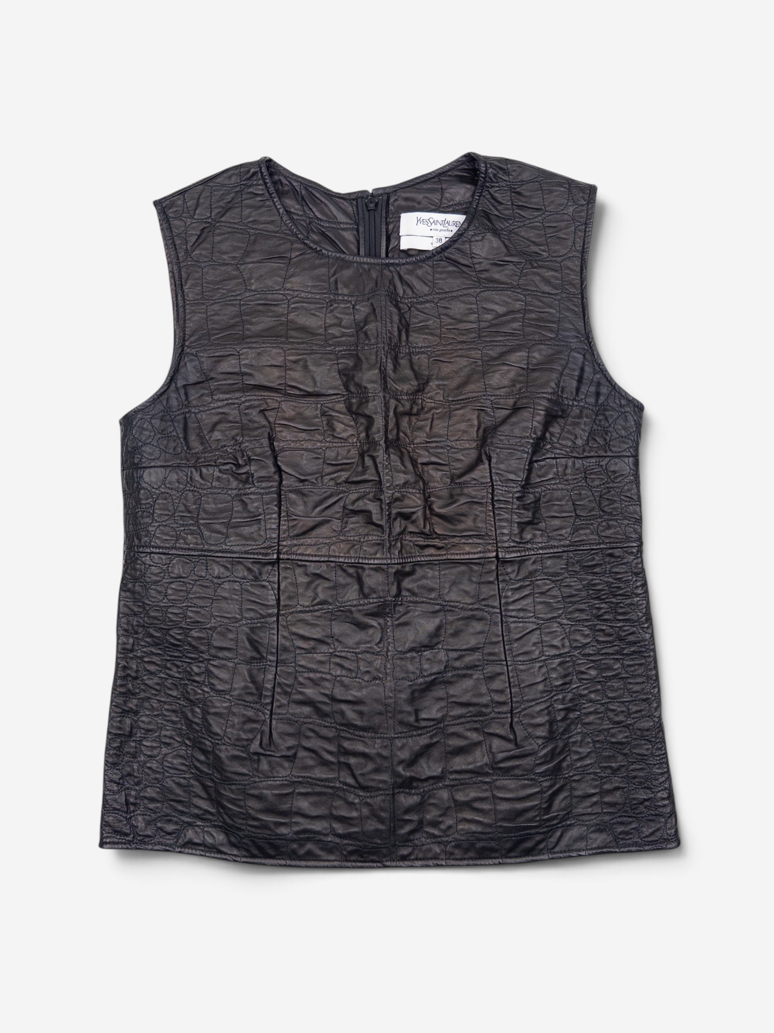 YSL Rive Gauche by Tom Ford 2000s Sleeveless Croco-Print Leather Tank Top – front view