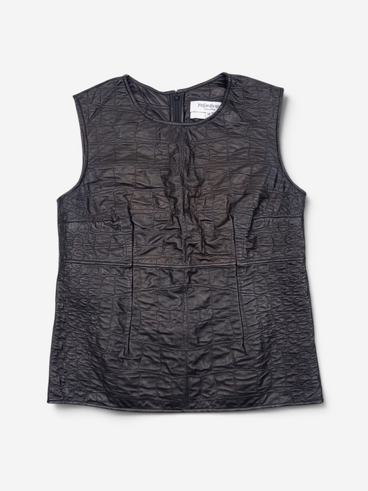 YSL Rive Gauche by Tom Ford 2000s Sleeveless Croco-Print Leather Tank Top – front view