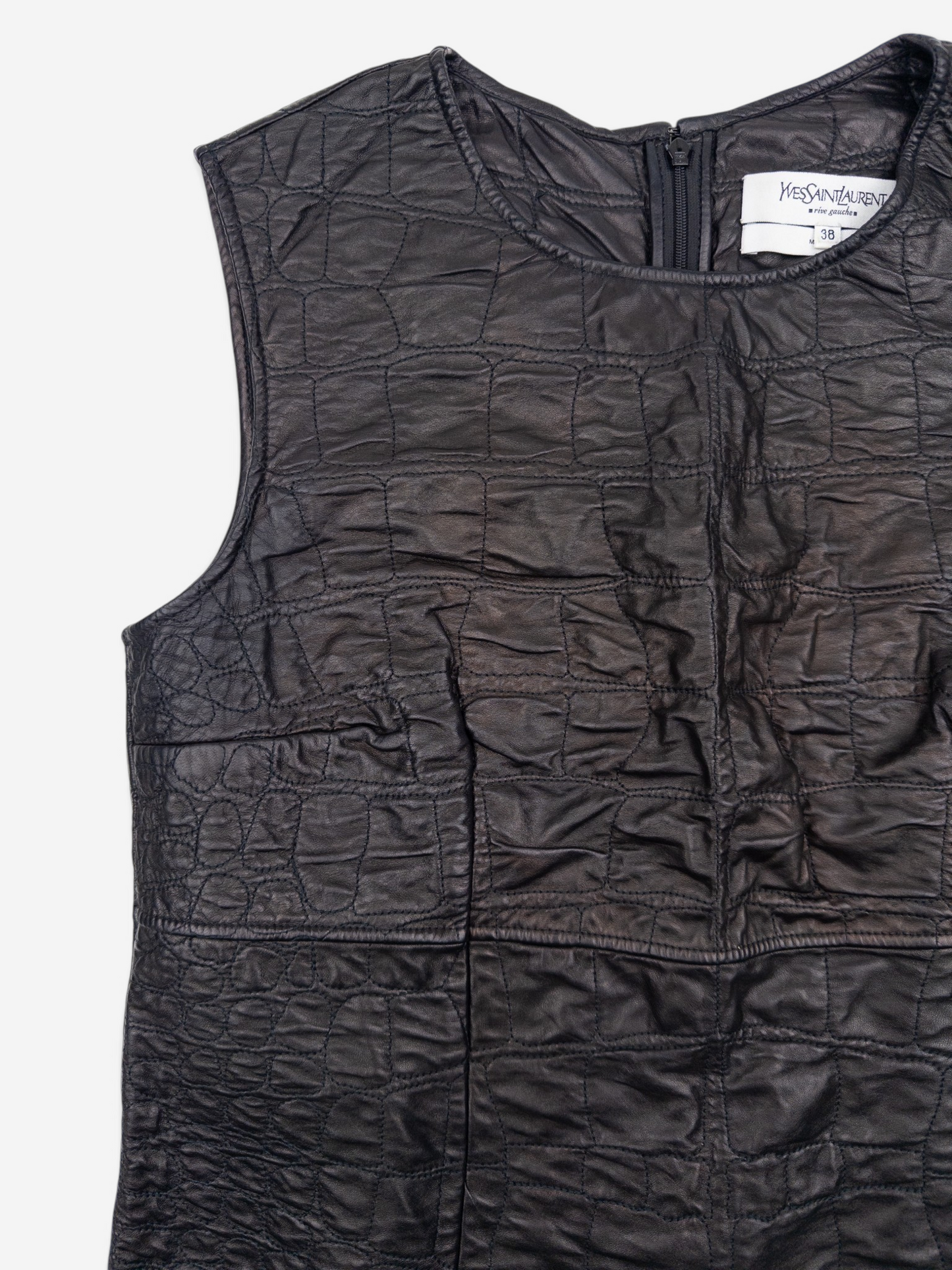 YSL Rive Gauche by Tom Ford 2000s Sleeveless Croco-Print Leather Tank Top – angled front view