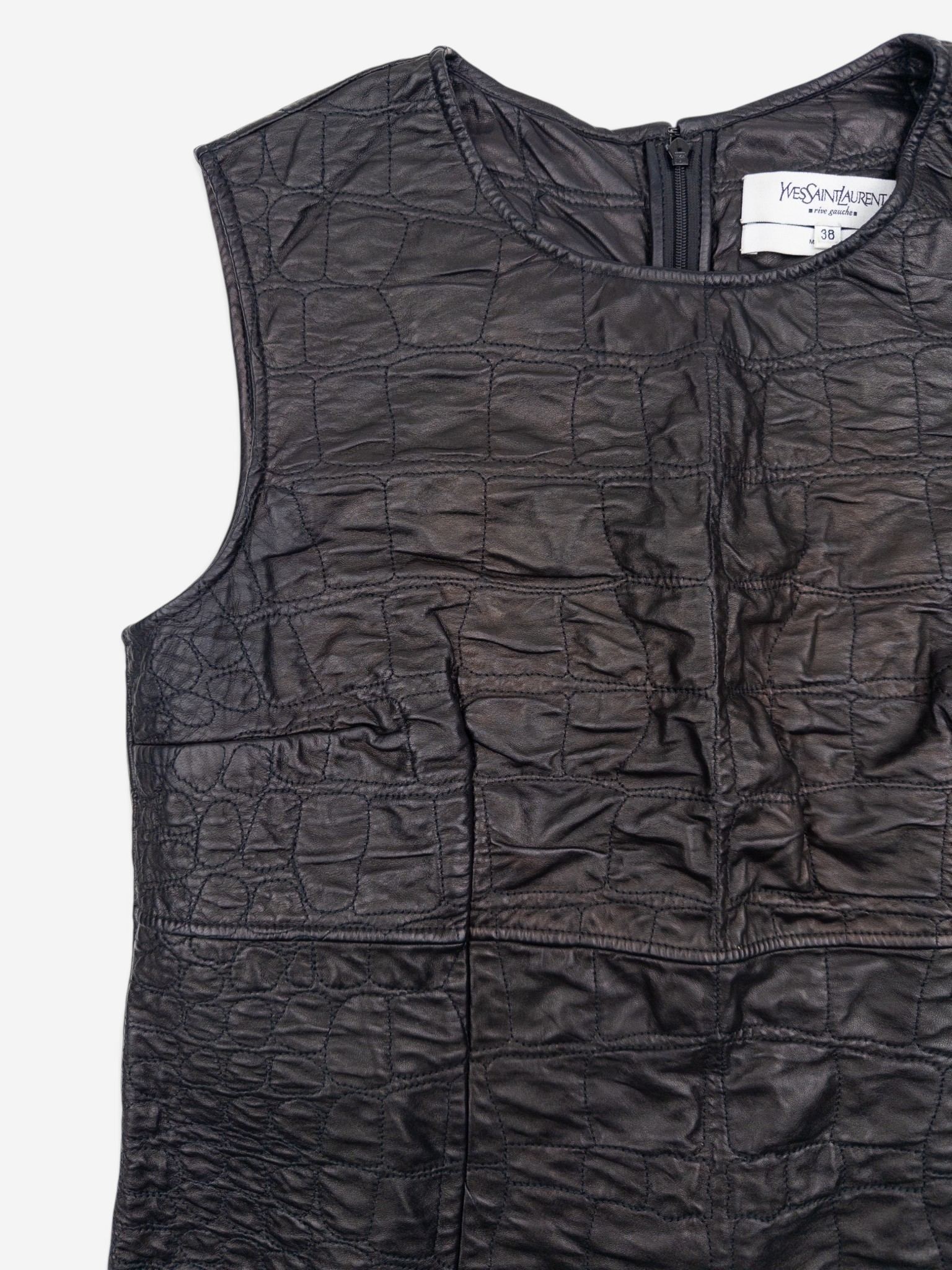 YSL Rive Gauche by Tom Ford 2000s Sleeveless Croco-Print Leather Tank Top – angled front view