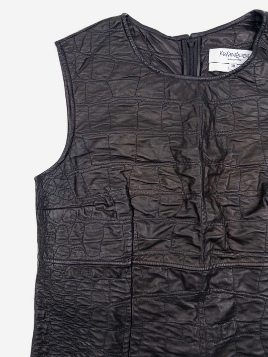 YSL Rive Gauche by Tom Ford 2000s Sleeveless Croco-Print Leather Tank Top – angled front view