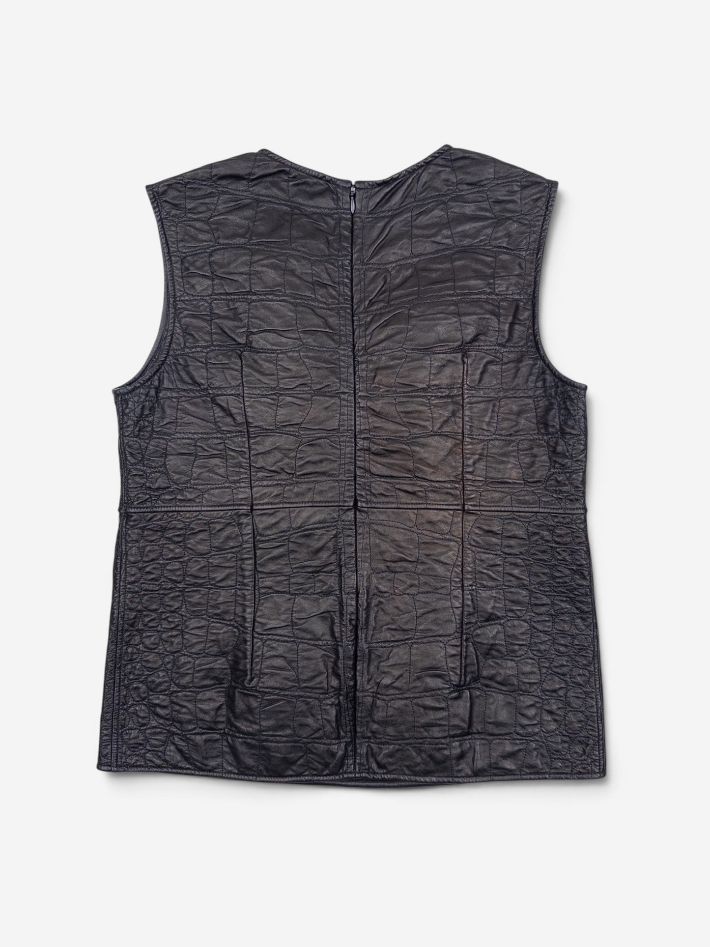 YSL Rive Gauche by Tom Ford 2000s Sleeveless Croco-Print Leather Tank Top – back view