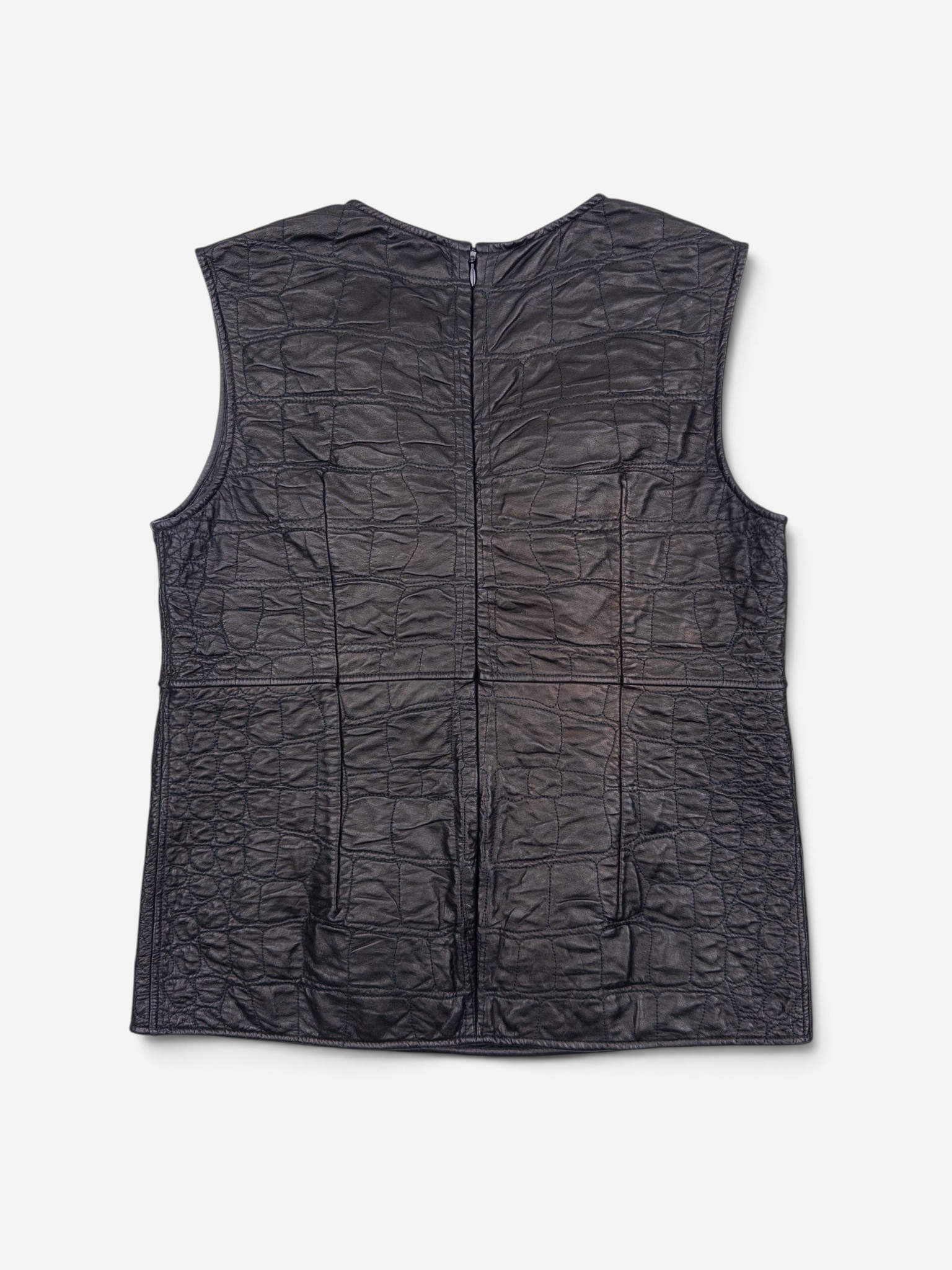YSL Rive Gauche by Tom Ford 2000s Sleeveless Croco-Print Leather Tank Top – back view