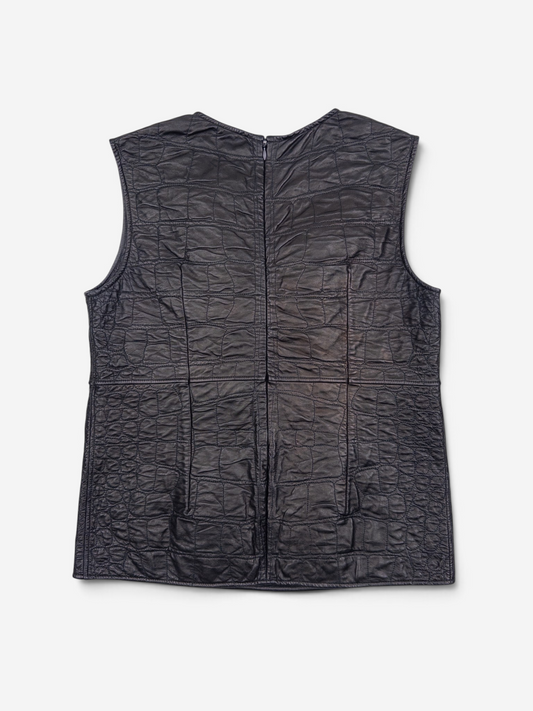 YSL Rive Gauche by Tom Ford 2000s Sleeveless Croco-Print Leather Tank Top – back view