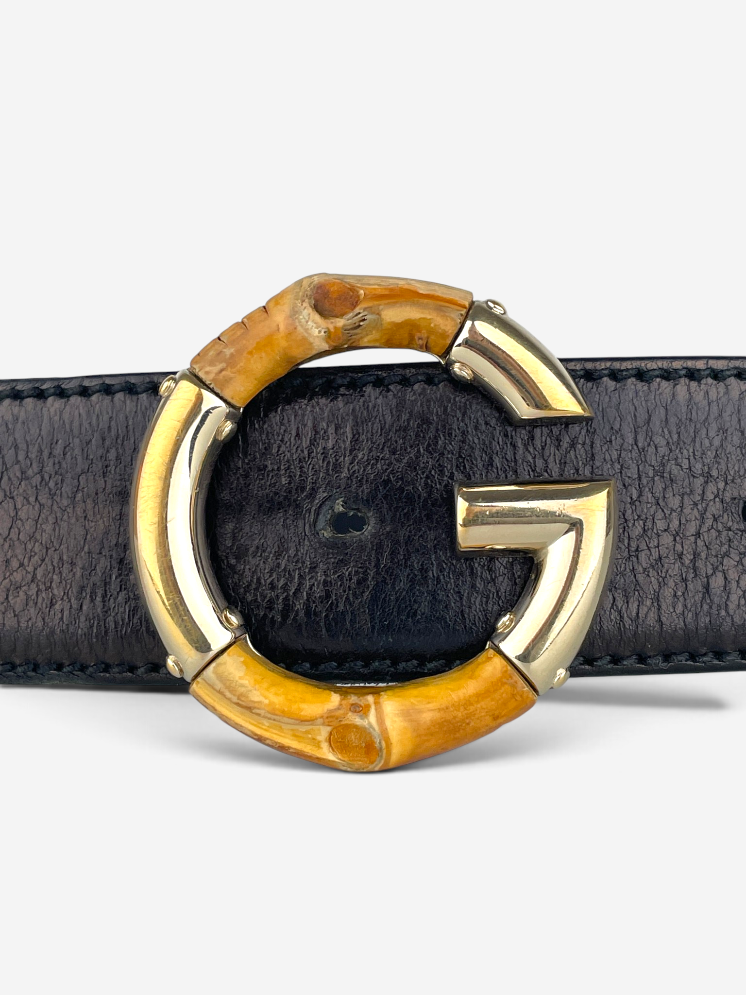 Gucci by Frida Giannini 2010s Bamboo Buckle Leather Belt – detail view 1