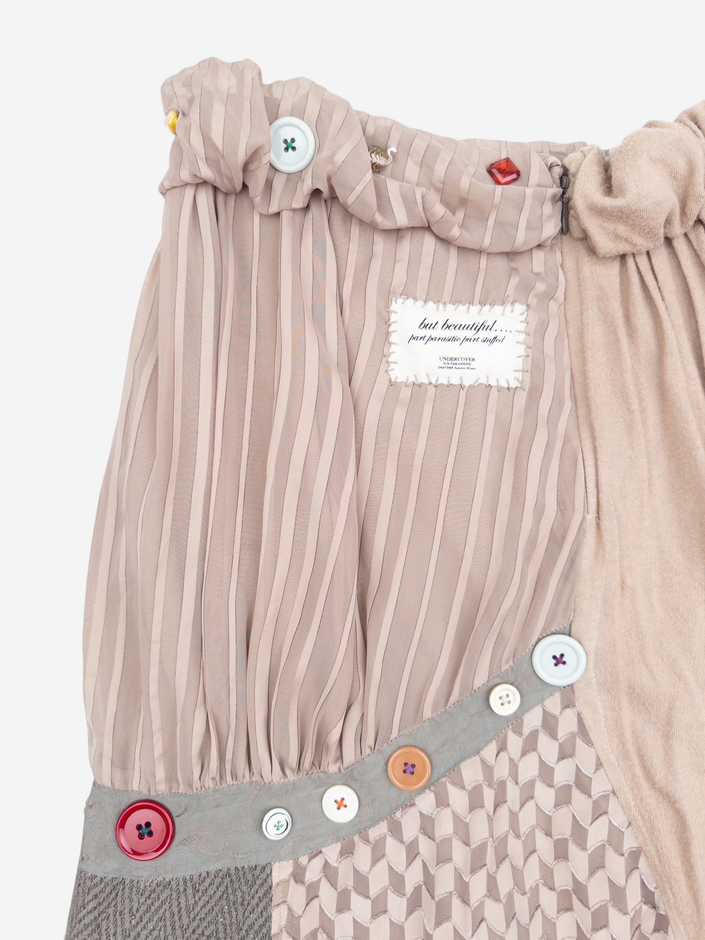 Undercover AW04 But Beautiful Reconstructed Patchwork Skirt – button and patchwork detail