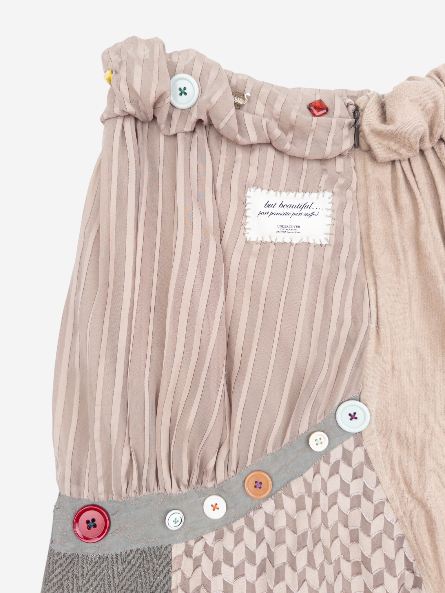 Undercover AW04 But Beautiful Reconstructed Patchwork Skirt – button and patchwork detail