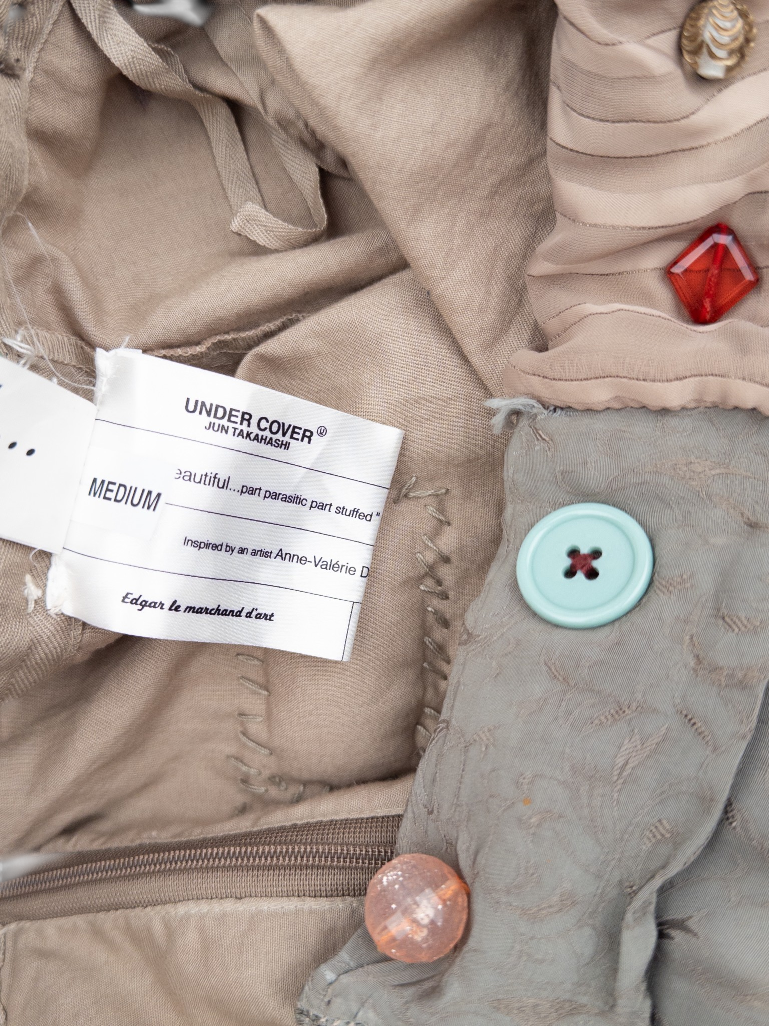 Undercover AW04 But Beautiful Reconstructed Patchwork Skirt – button detail