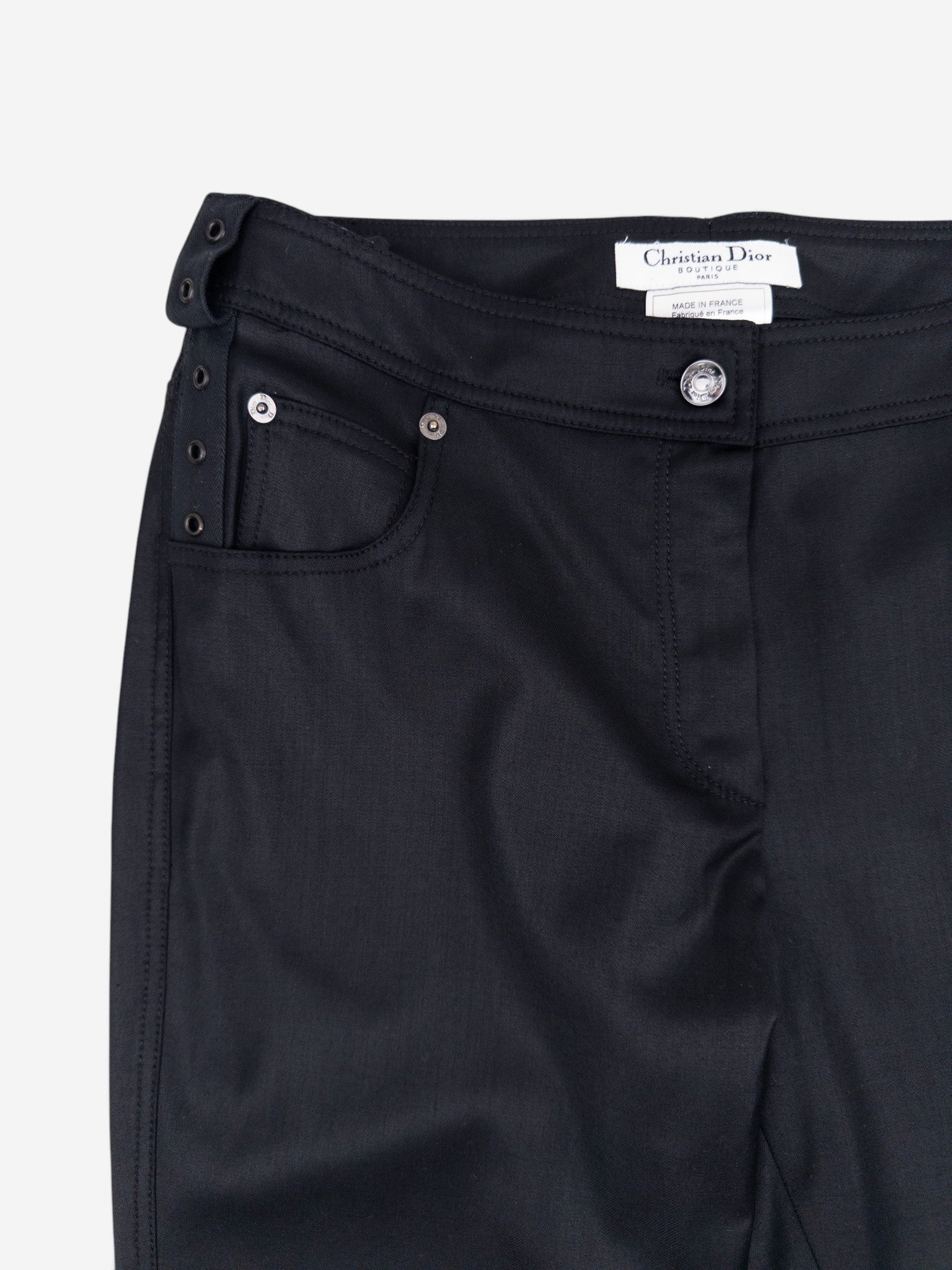 Dior by Galliano SS03 Coated Bootcut Bondage Biker Pants – waistband and brand label