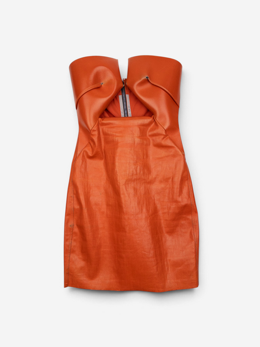 Rick Owens AW22 'Strobe' Coated Denim Prong Mini Dress – front view