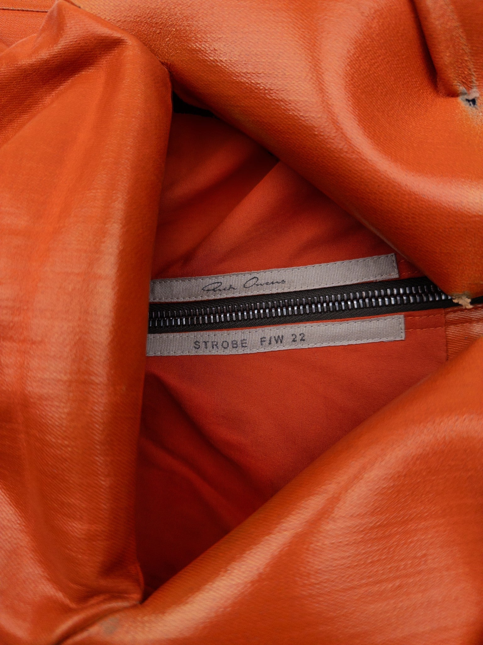 Rick Owens AW22 'Strobe' Coated Denim Prong Mini Dress – inner zipper detail