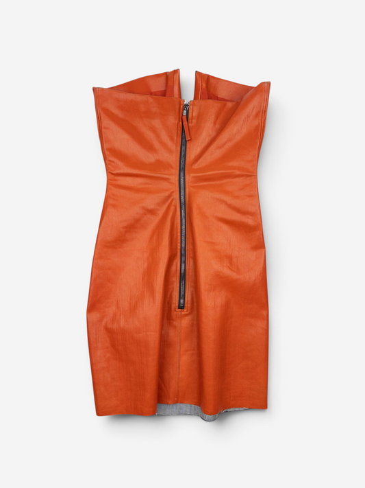 Rick Owens AW22 'Strobe' Coated Denim Prong Mini Dress – back view