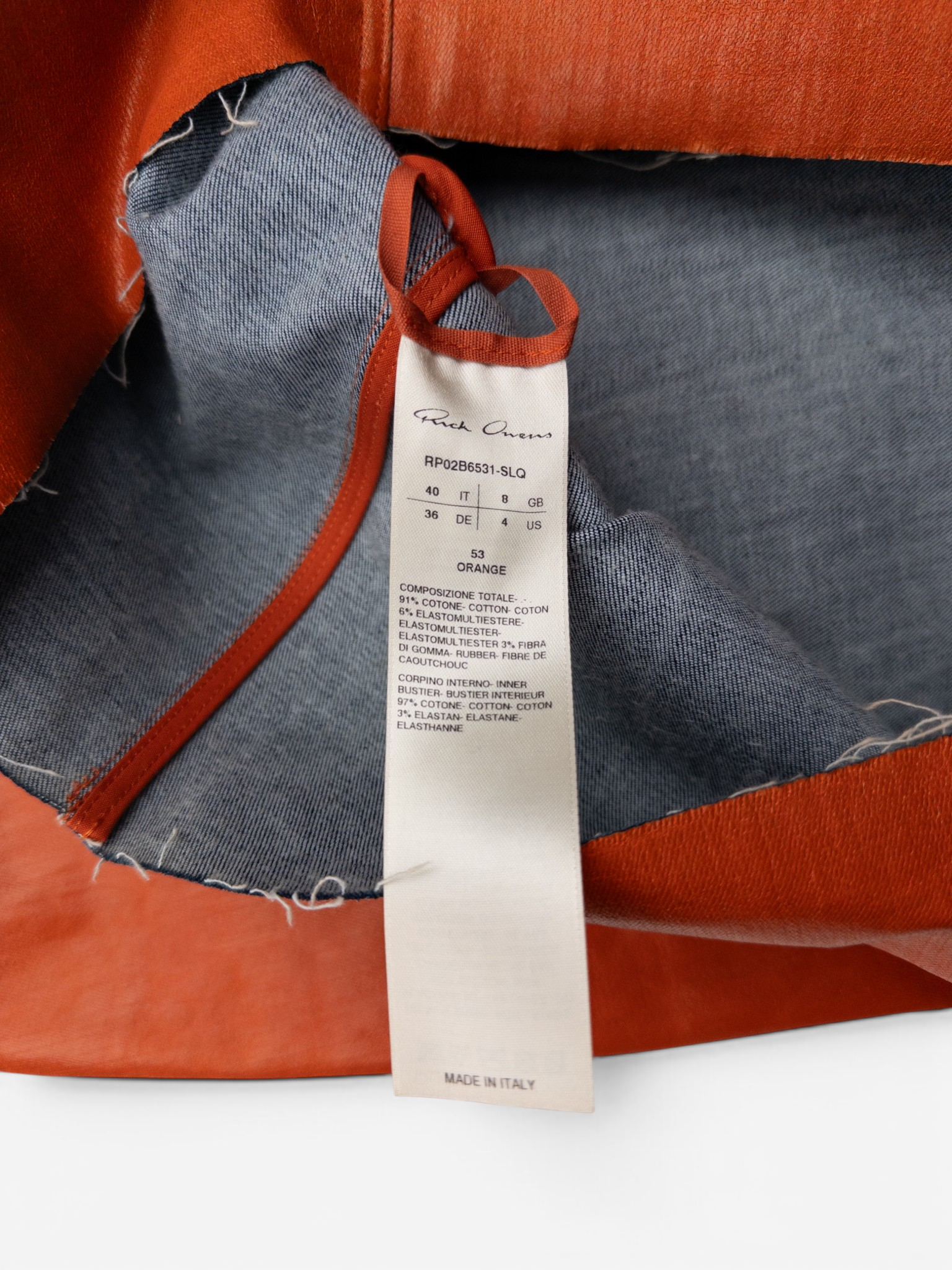 Rick Owens AW22 'Strobe' Coated Denim Prong Mini Dress – care label