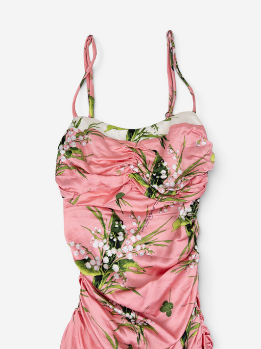 Roberto Cavalli 2010s Ruched Floral Print Midi Dress