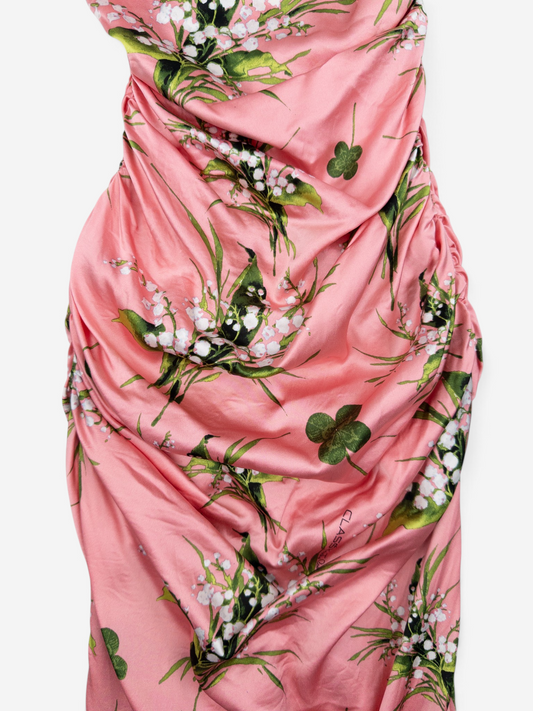 Roberto Cavalli 2010s Ruched Floral Print Midi Dress