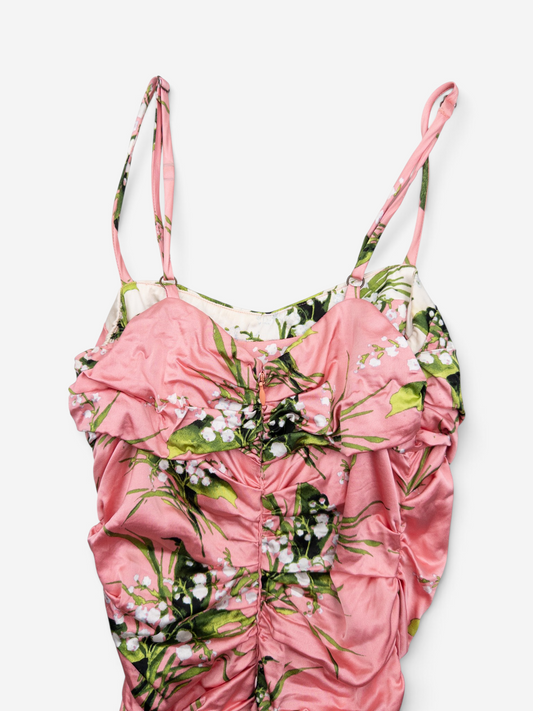 Roberto Cavalli 2010s Ruched Floral Print Midi Dress