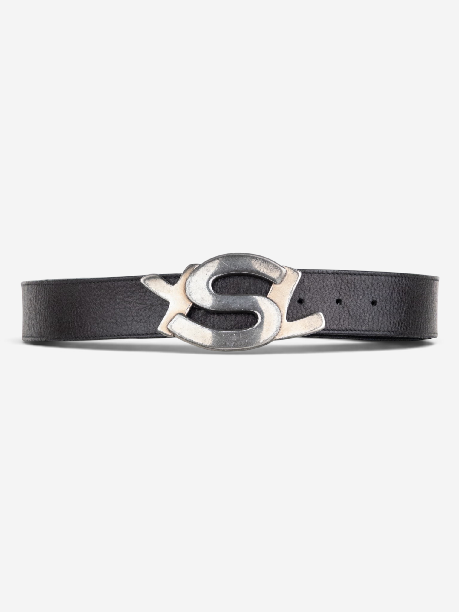 YSL Rive Gauche by Tom Ford 2000s ‘Propaganda’ Logo Buckle Leather Belt – front view