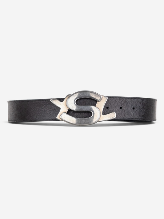YSL Rive Gauche by Tom Ford 2000s ‘Propaganda’ Logo Buckle Leather Belt – front view