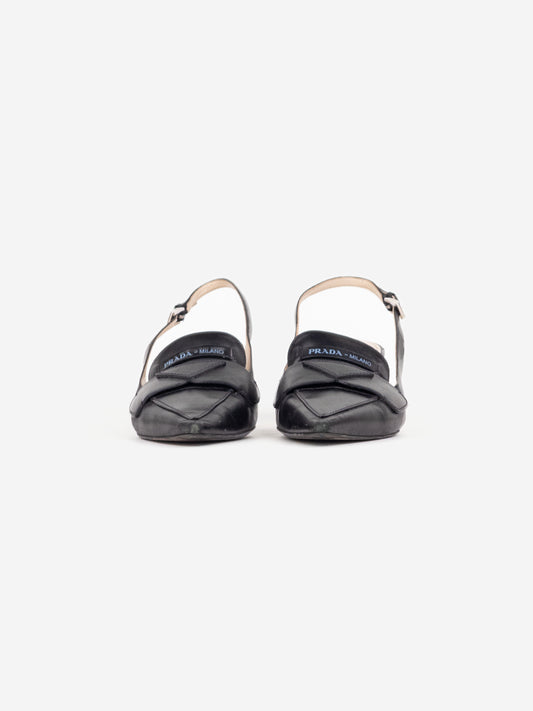 Prada 2000s Metal Heel Logo Loafer Slingback Kitten Heels – photo 5