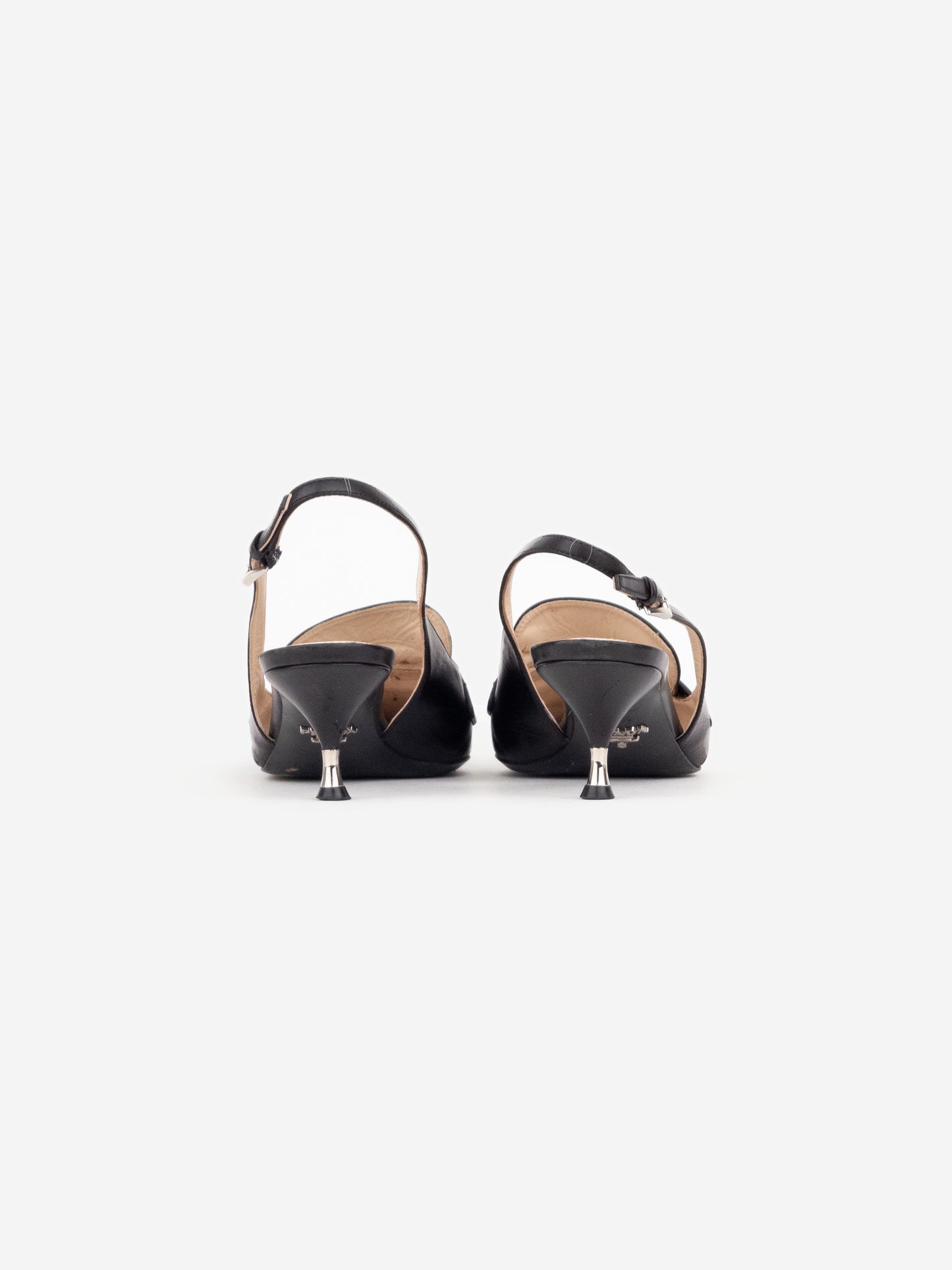 Prada 2000s Metal Heel Logo Loafer Slingback Kitten Heels