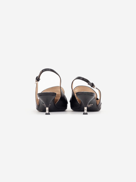 Prada 2000s Metal Heel Logo Loafer Slingback Kitten Heels – photo 6