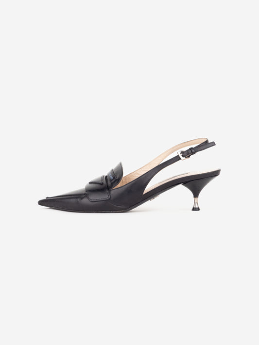 Prada 2000s Metal Heel Logo Loafer Slingback Kitten Heels – photo 3