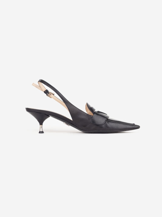 Prada 2000s Metal Heel Logo Loafer Slingback Kitten Heels – photo 4