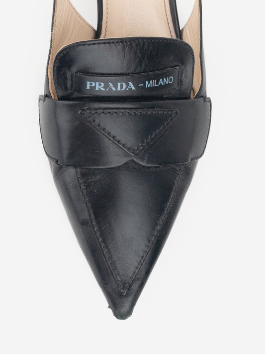 Prada 2000s Metal Heel Logo Loafer Slingback Kitten Heels – photo 7