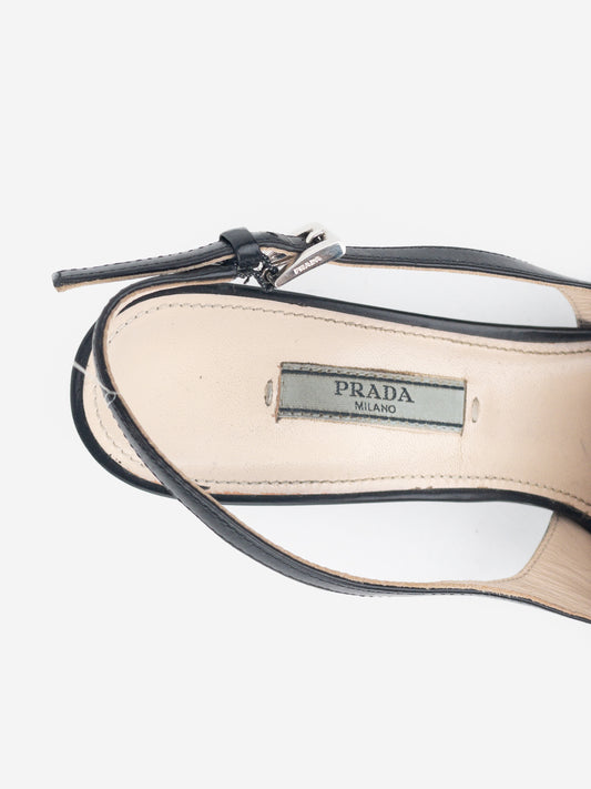 Prada 2000s Metal Heel Logo Loafer Slingback Kitten Heels – photo 8