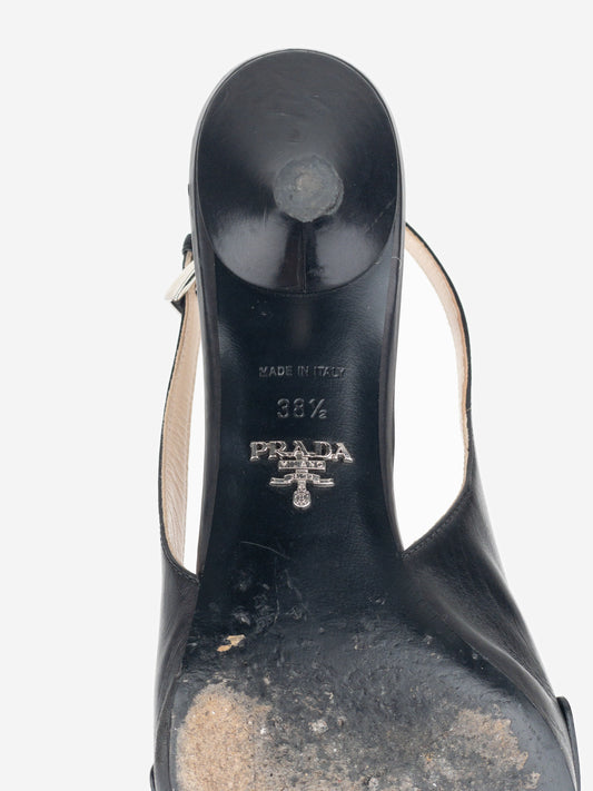 Prada 2000s Metal Heel Logo Loafer Slingback Kitten Heels – photo 9