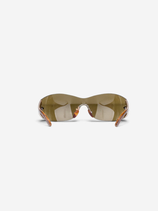Prada 2000s ‘SPR60I’ Rhinestone Wrap Mask Shield Sunglasses – front view