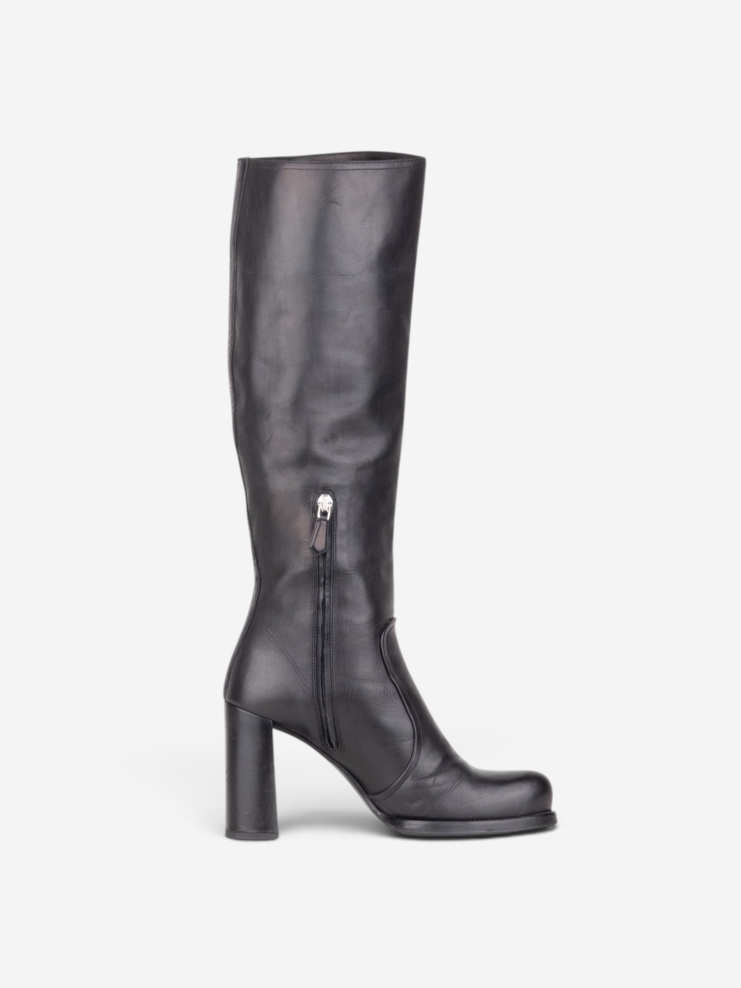 Prada 2000s Knee High Heel Boots – side view with zipper