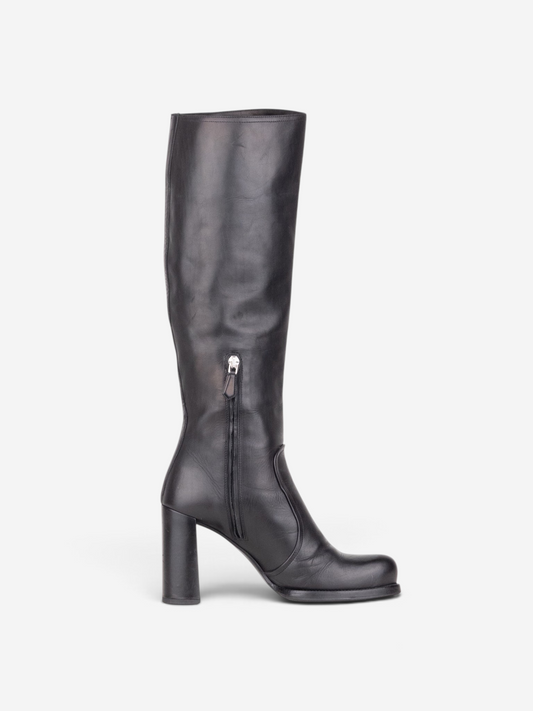 Prada 2000s Knee High Heel Boots – side view with zipper