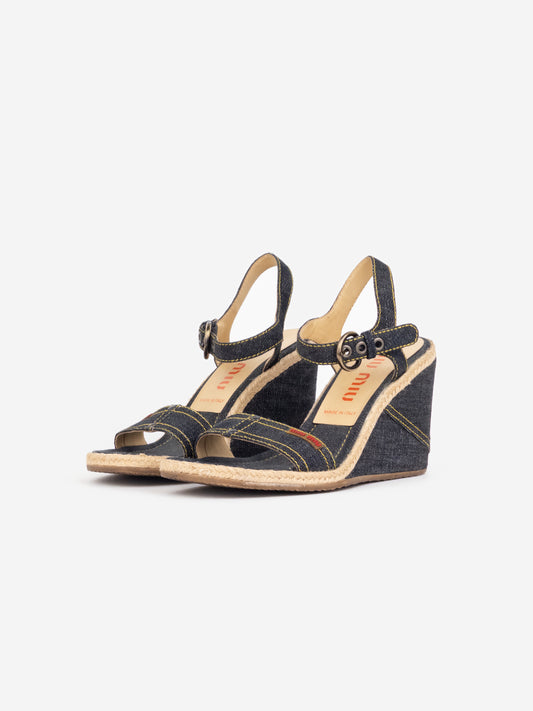 Miu Miu 2000s Espadrilles Denim Sandal Wedge Heels