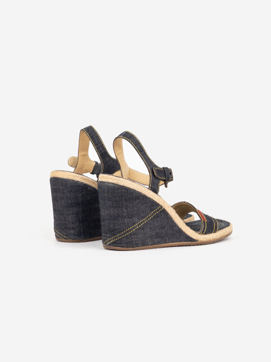 Miu Miu 2000s Espadrilles Denim Sandal Wedge Heels