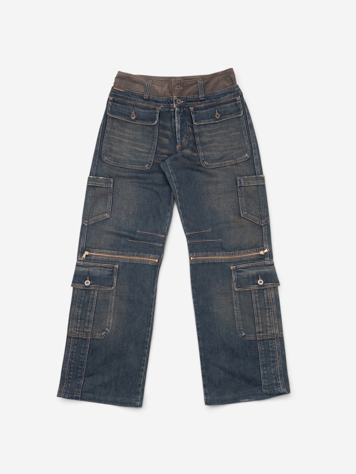 Dolce & Gabbana AW03 Double Waist Denim Cargo Pants – front view