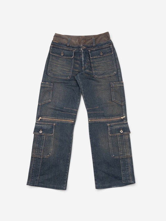 Dolce & Gabbana AW03 Double Waist Denim Cargo Pants – front view