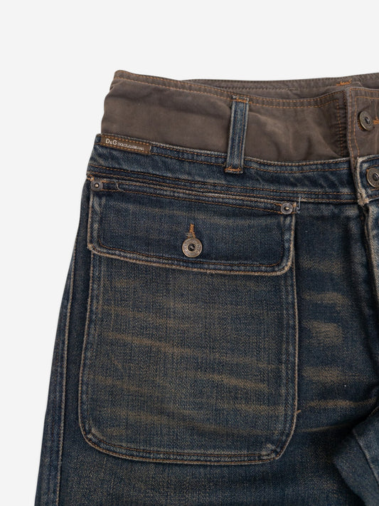 Dolce & Gabbana AW03 Double Waist Denim Cargo Pants – view 2