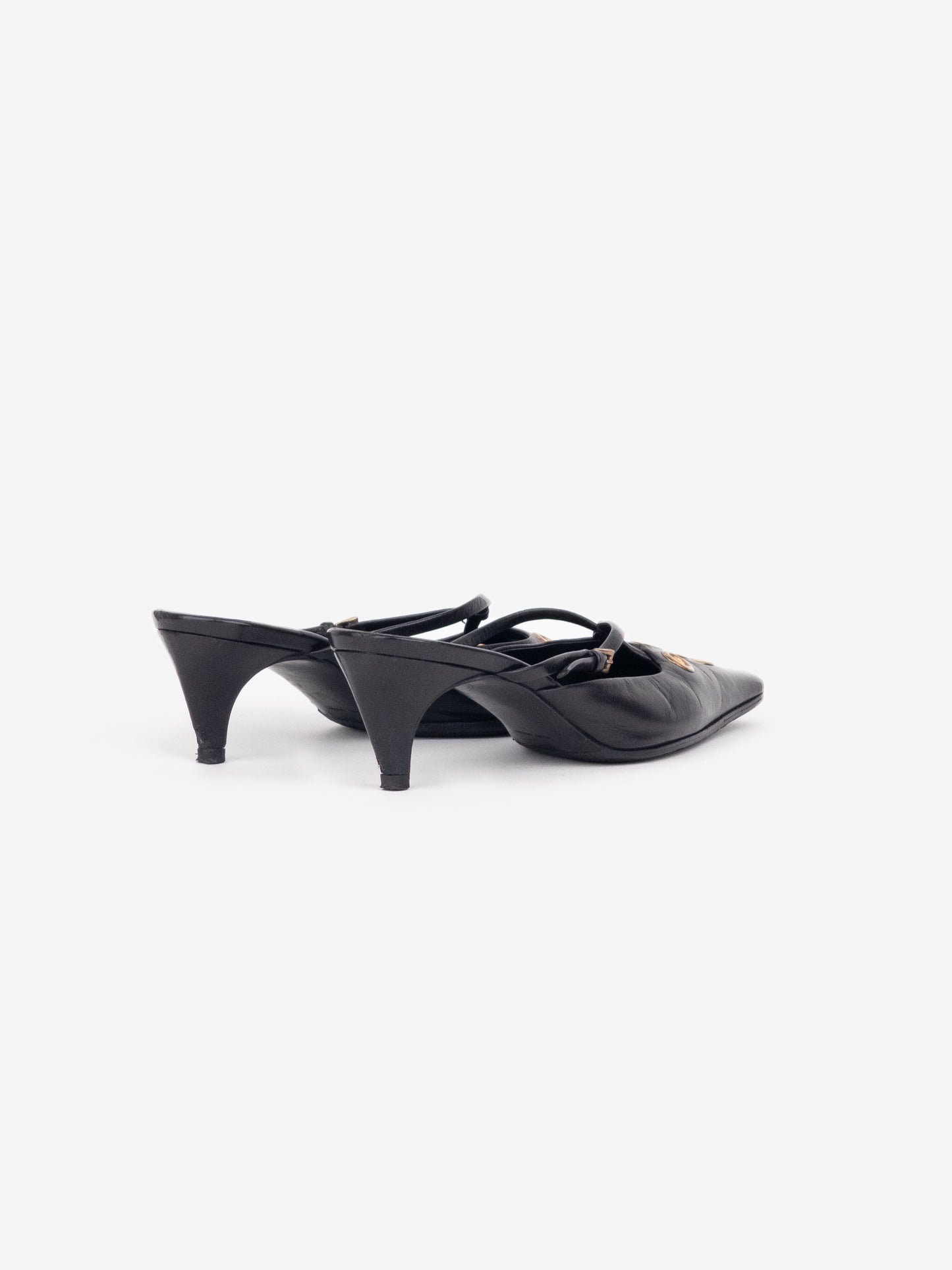 Prada 2000s Square Toe Grommet Kitten Heel Mules