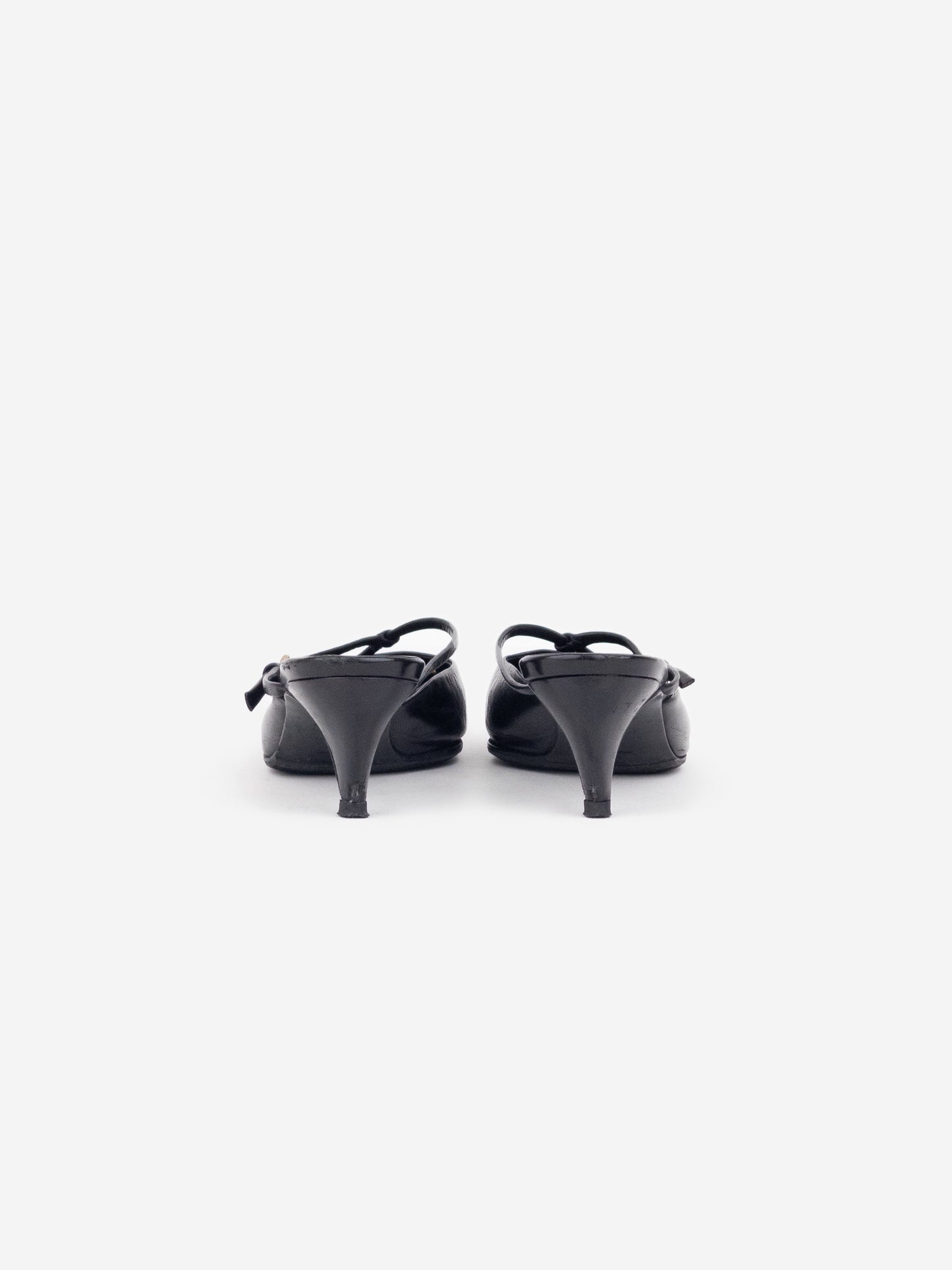 Prada 2000s Square Toe Grommet Kitten Heel Mules
