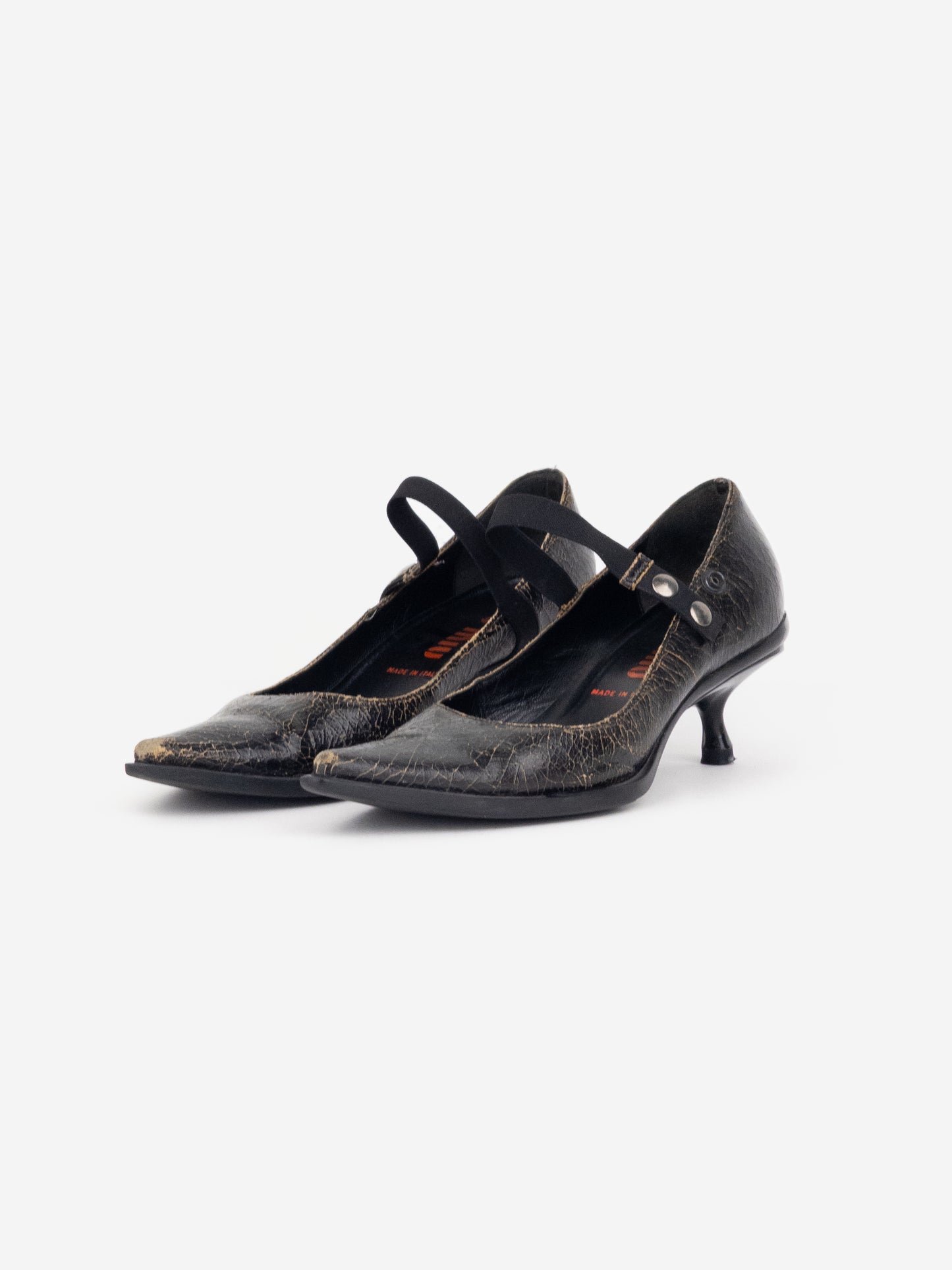 Miu Miu AW01 Cracked Leather Mary Jane Pump Kitten Heels