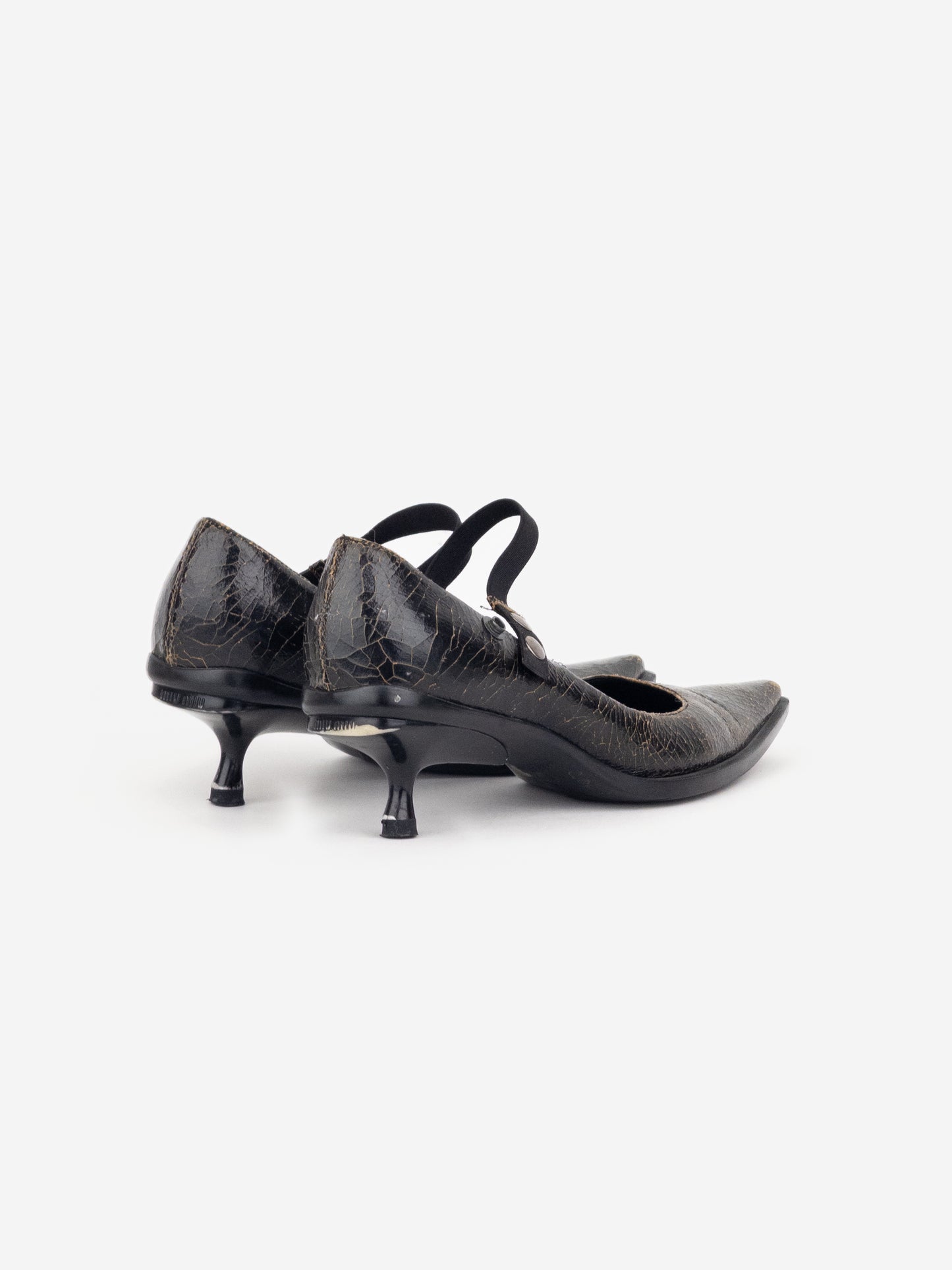 Miu Miu AW01 Cracked Leather Mary Jane Pump Kitten Heels