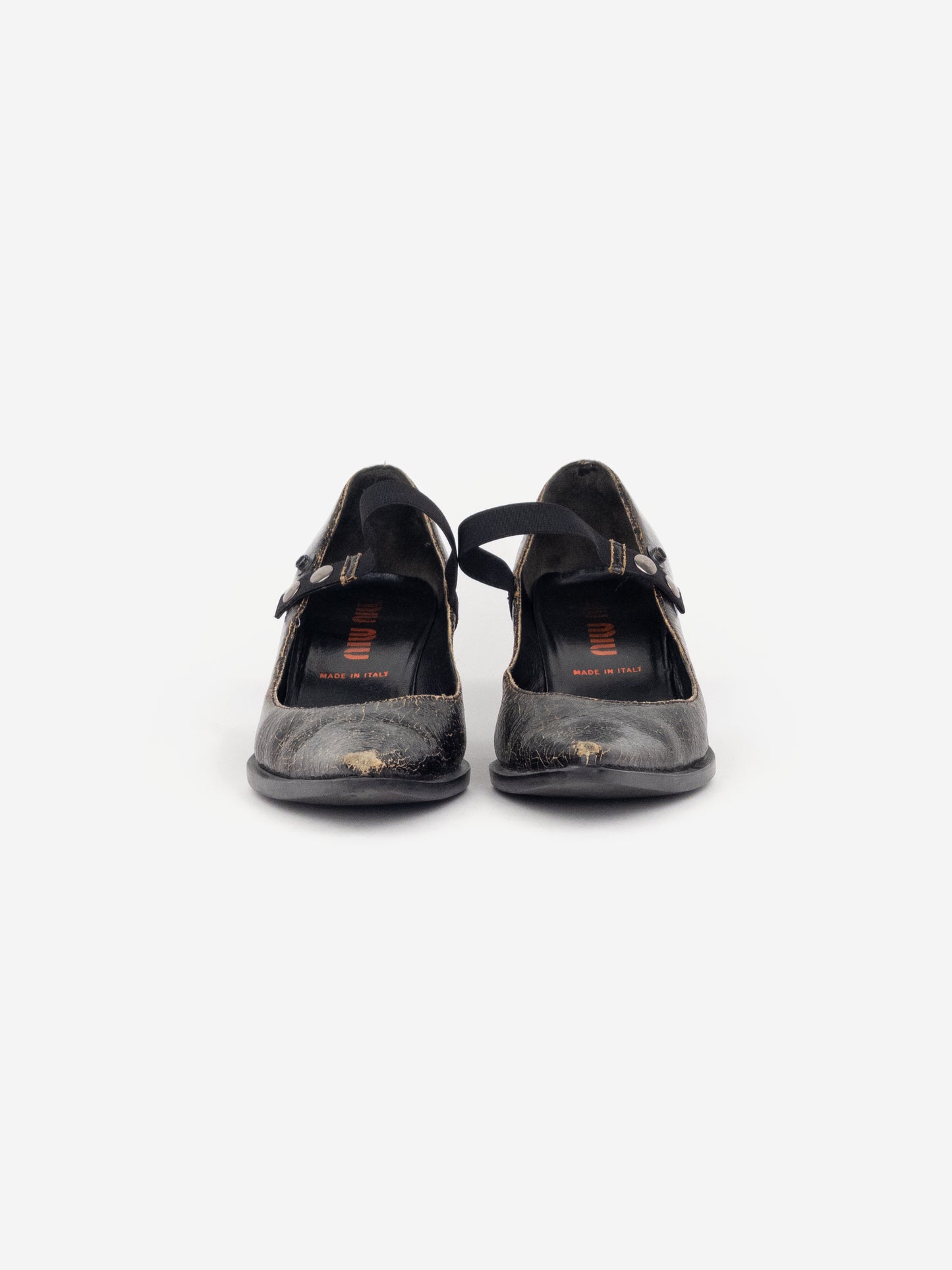 Miu Miu AW01 Cracked Leather Mary Jane Pump Kitten Heels